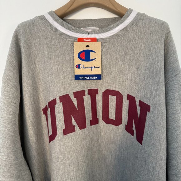 Champion Oversized Gray Crewneck Sweatshirt Collegiate Vintage - Picture 4 of 10